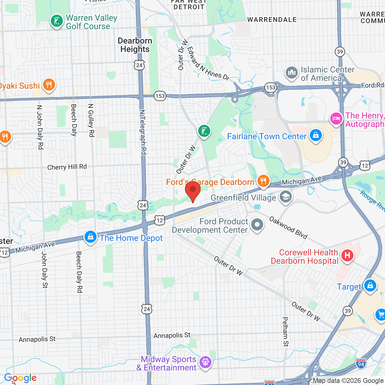 Google map image of our location in 22914 Michigan Ave Dearborn, MI